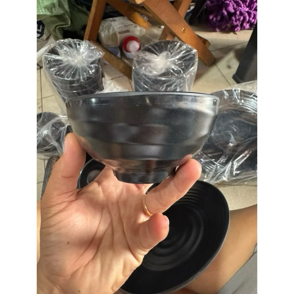 Chén cơm đen nhám melamine cao cấp , combo10 chén cơm , chén ăn cơm , chén nhựa meca màu đen