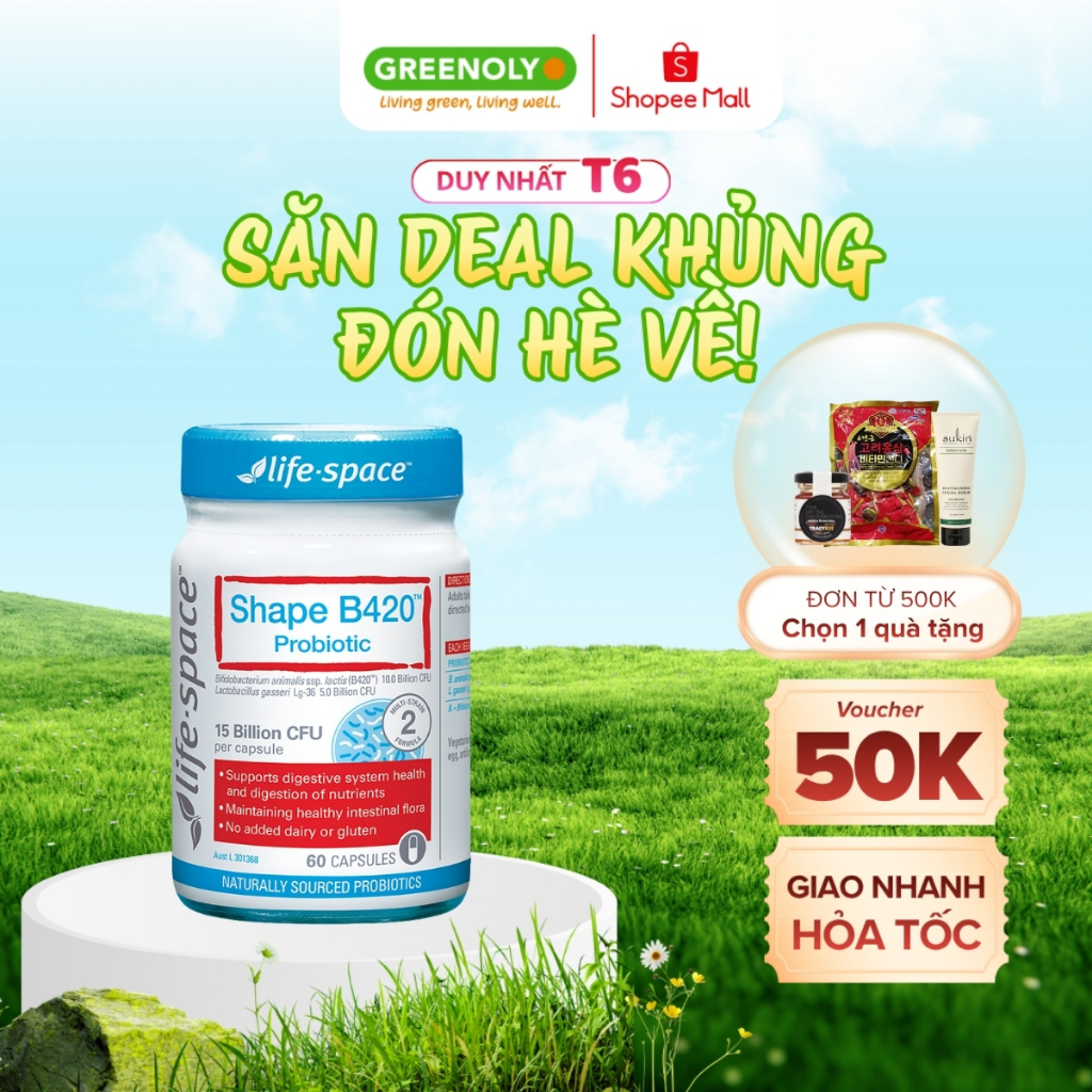 Men vi sinh Life Space Shape B420 Probiotic cải thiện tiêu hóa hạn chế táo bón hộp 60 viên