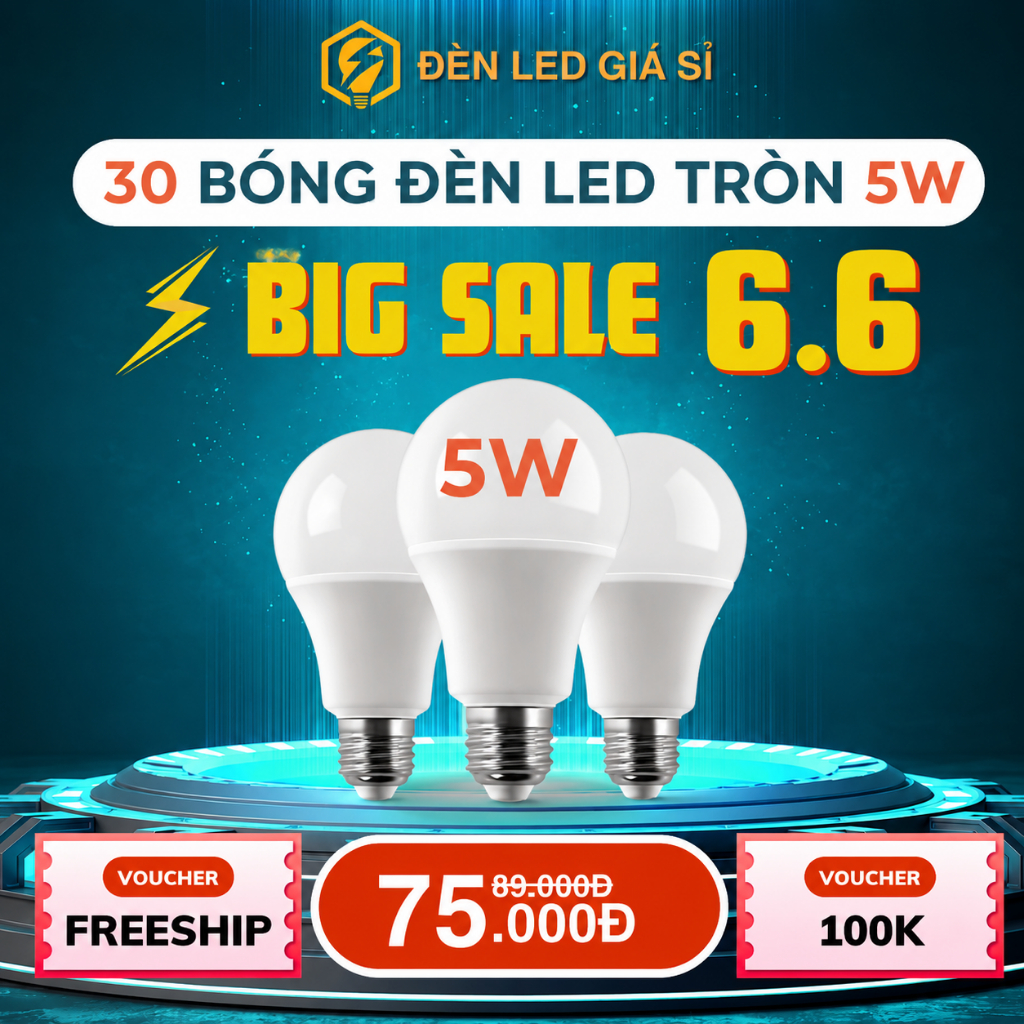 (Bóng 3W, 5W) COMBO 50 Bóng Đèn Led Tròn Kín Chống Nước 3W 5W Siêu Sáng Siêu Tiết Kiệm Điện