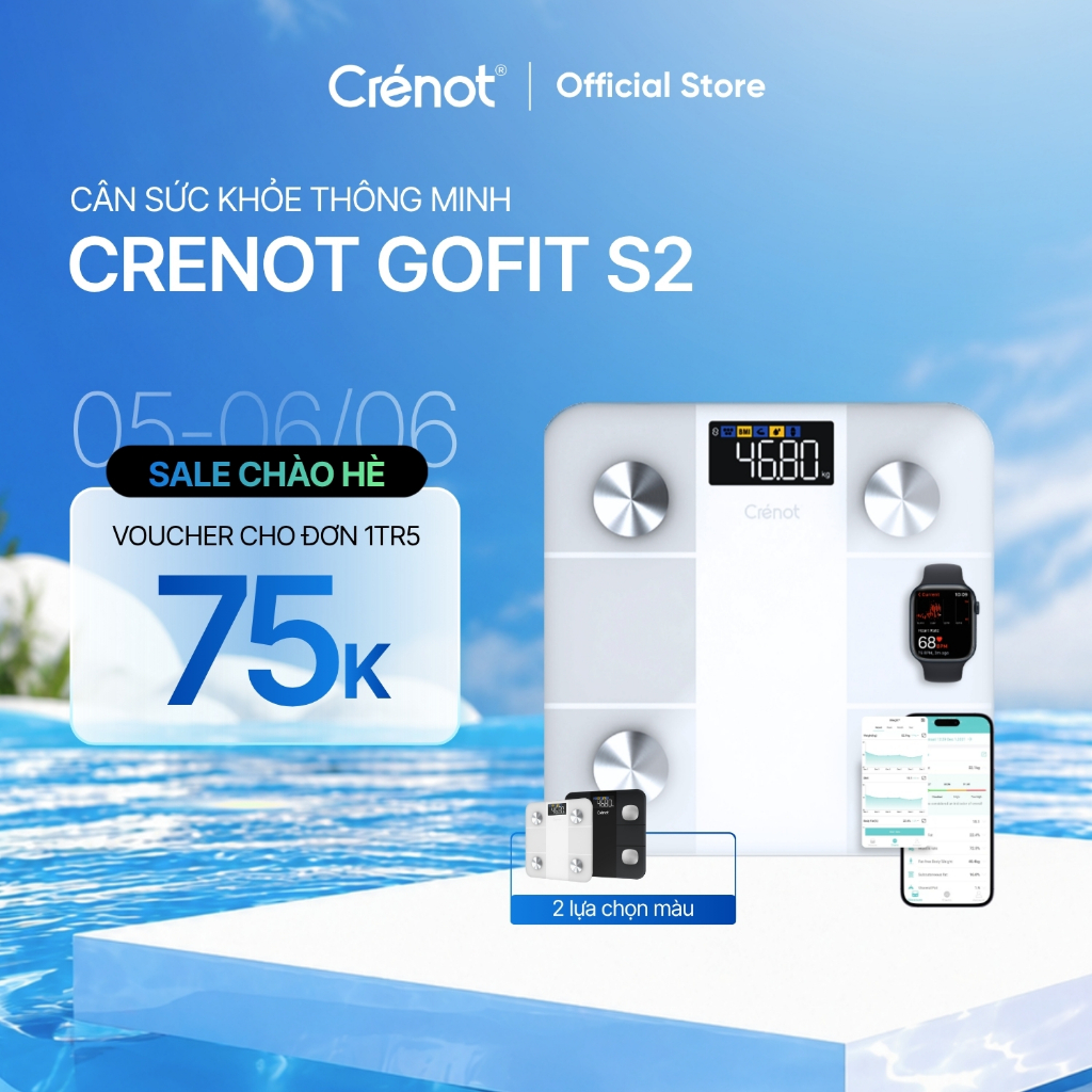 Cân sức khỏe điện tử Crenot Gofit S2 cân phân tích lượng mỡ đo 20 chỉ số cơ thể thông minh cân y tế 