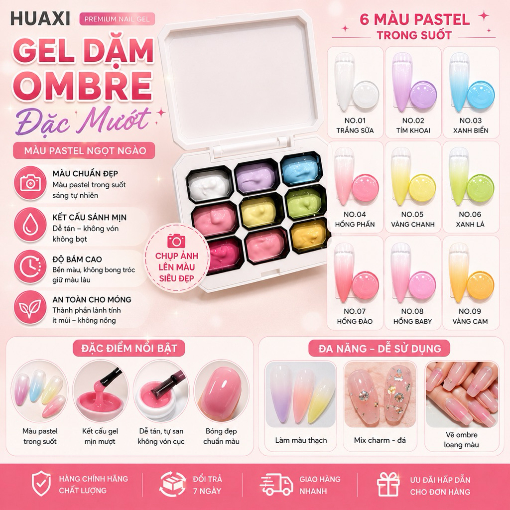Gel dặm ombre tone pastel Huaxi 01