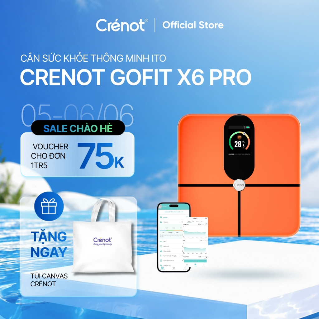 Cân sức khỏe điện tử Crenot Gofit X6 Pro cân phân tích lượng mỡ đo 23 chỉ số cơ thể thông minh cân y