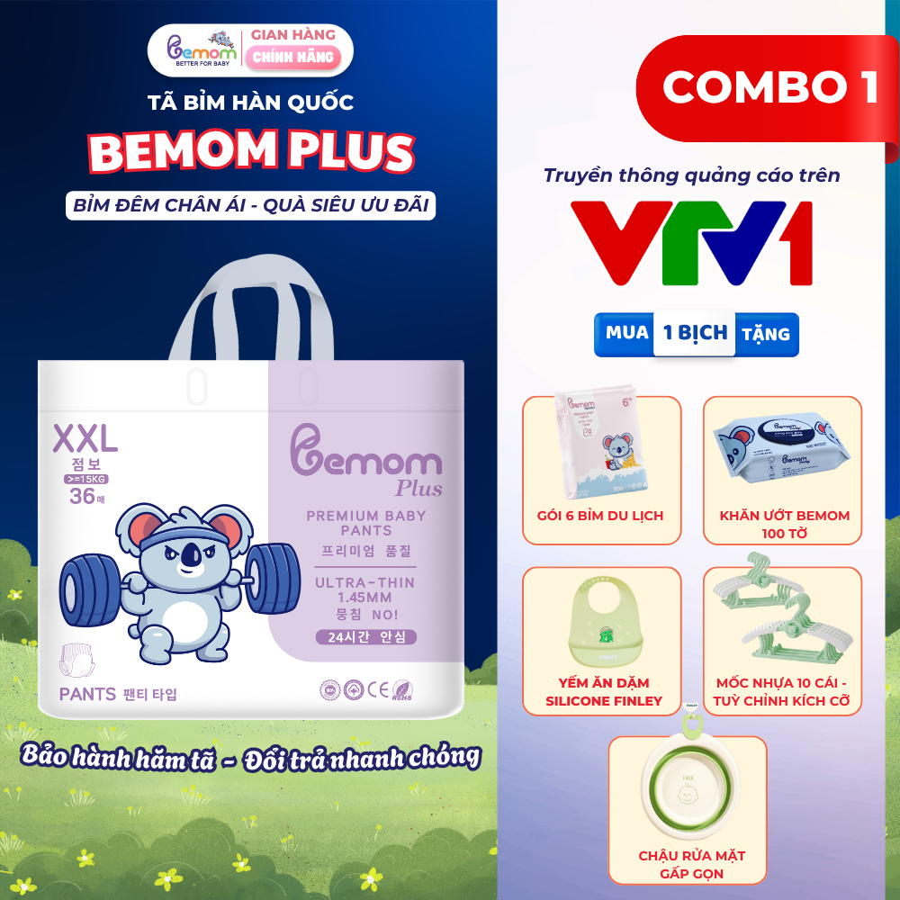 [Kèm Quà] Tã/Bỉm Hàn Quốc Dán Và Quần Bemom PLUS Chuyên Bỉm Đêm, Chống Trào 12h NB-4XL Từ 3-30kg