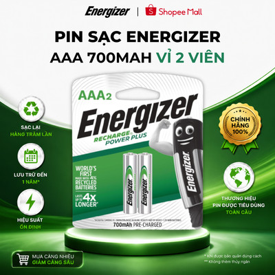 Pin sạc Energizer  Powerplus AAA 700mAh NH12 RP2 - vỉ 2 viên  - Hàng chính hãng