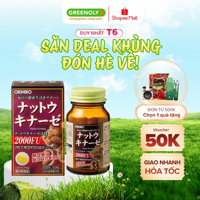 Viên uống hỗ trợ tai biến đột quỵ Nattokinase 2000 Orihiro 60 viên