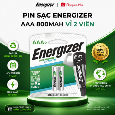 Pin sạc Energizer AAA 800mAh NH12E - vỉ 2 viên - Hàng chính hãng