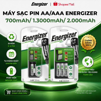 Máy sạc pin tiểu Energizer - Có 4 cổng sạc AA-AAA, kèm 2-4 viên pin sạc AA /AAA  - Bảo hành 7 ngày, 1 đổi 1.
