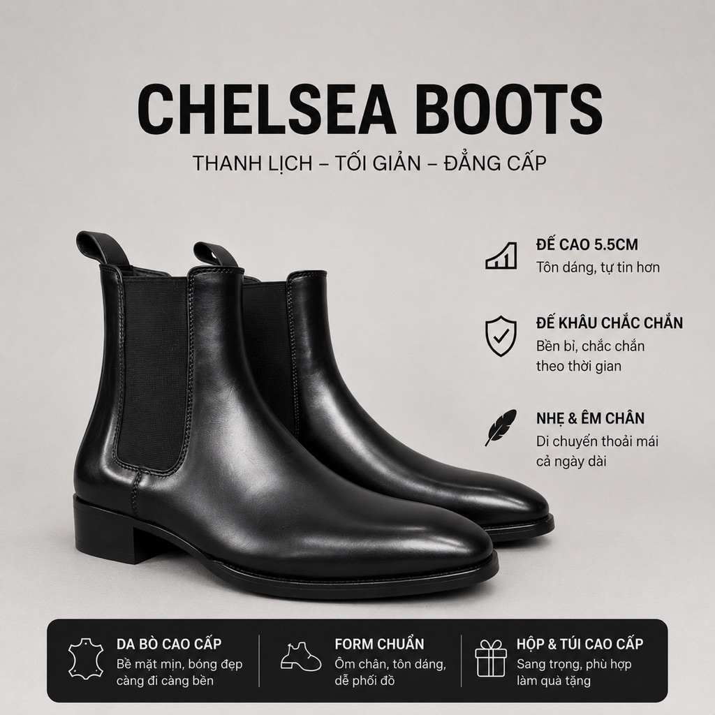 (Giày Không Nhăn) Chelsea Boots Nam Classic Dustino, Giày Boot Nam Không Nhăn Local Brand