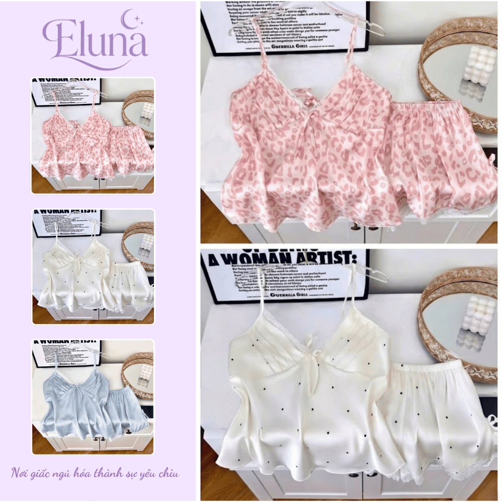 [DEAL MỞ BÁN] Bộ Đồ Ngủ Nữ Eluna 2 Dây Mặc Nhà Lụa Satin Cao Cấp Tay Dài Dễ Thương ST123