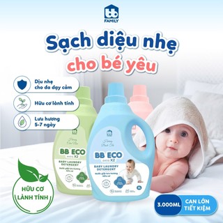 Nước giặt xả cho bé BB Eco 3000ml hữu cơ organic lưu hương 72h, kháng khuẩn an toàn cho da