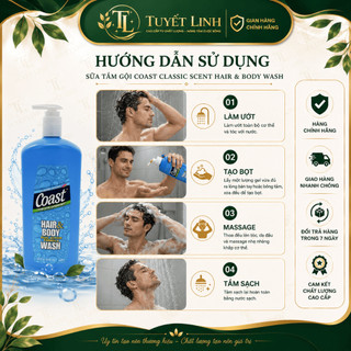 Dầu Tắm Gội , Xà Bông Coast Classic Scent Hair & Body Wash (USA)