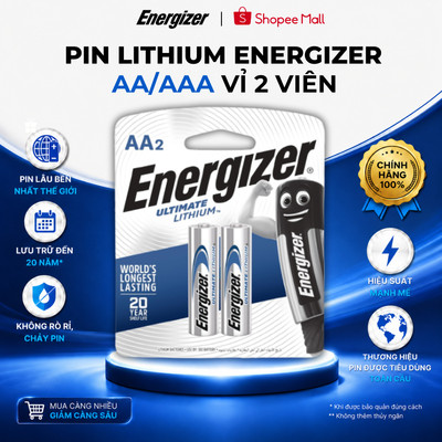 PIN AAA/AA ENERGIZER LITHIUM, Pin tiểu 2A/ 3A Lithium Vỉ 2 viên, An toàn, Chống rò rỉ, Chính hãng