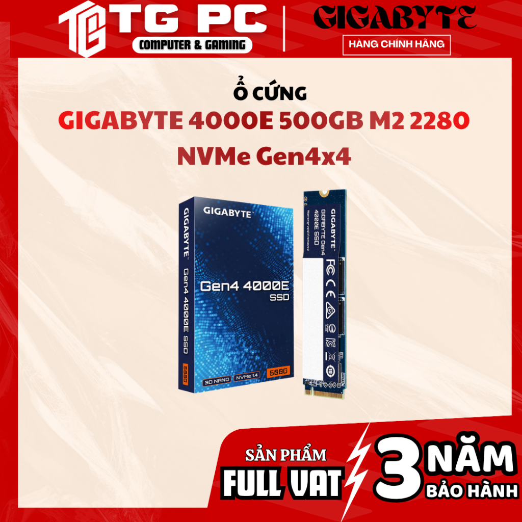 [FULL VAT] Ổ cứng SSD GIGABYTE 4000E 500GB M2 2280 NVMe Gen4x4 - NEW CHÍNH HÃNG BẢO HÀNH 36 THÁNG