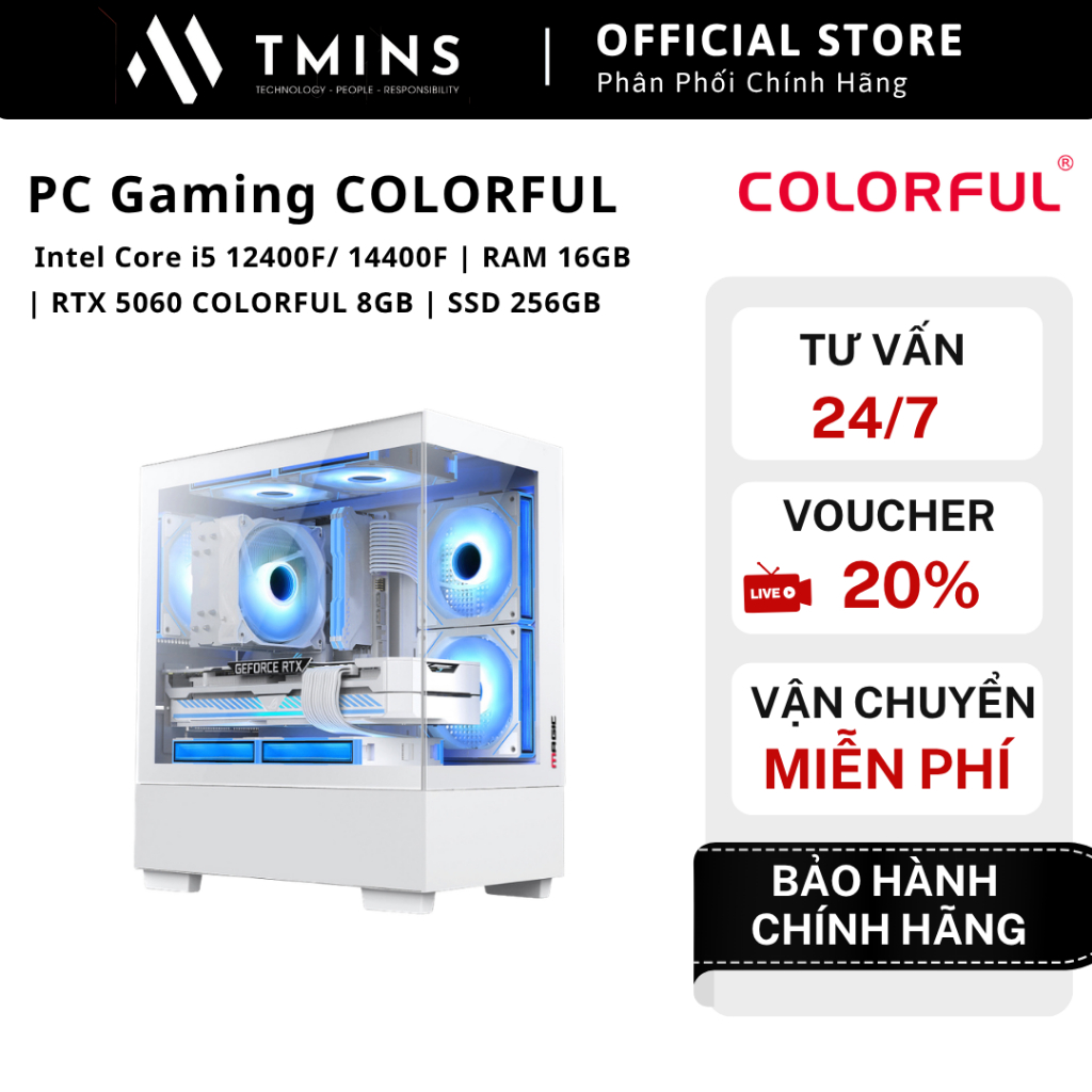 Bộ máy tính bàn Gaming COLORFUL  Intel Core i5 12400F | RAM 16GB  | RTX 5060 COLORFUL 8GB | SSD 256G