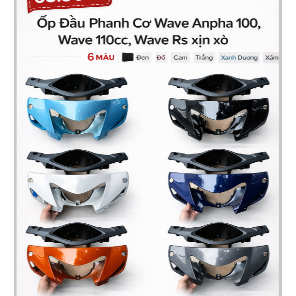 Ốp đầu wave 110 phanh cơ-phanh đĩa nhựa ABS chuẩn cao cấp dành cho Wave w100- 110 ( 2006-2024)