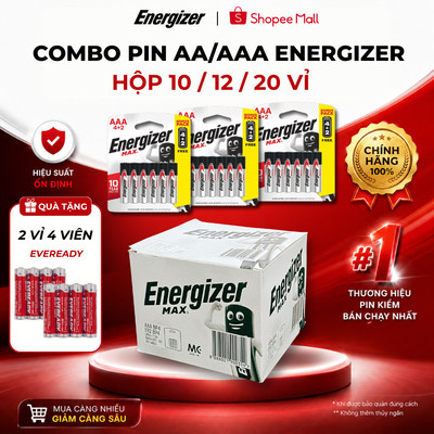 [Tiết Kiệm 20%] Hộp Pin Energizer Max AA/AAA, Hộp 10/12/20 Vỉ Chính Hãng – Siêu Bền, Giá Tốt