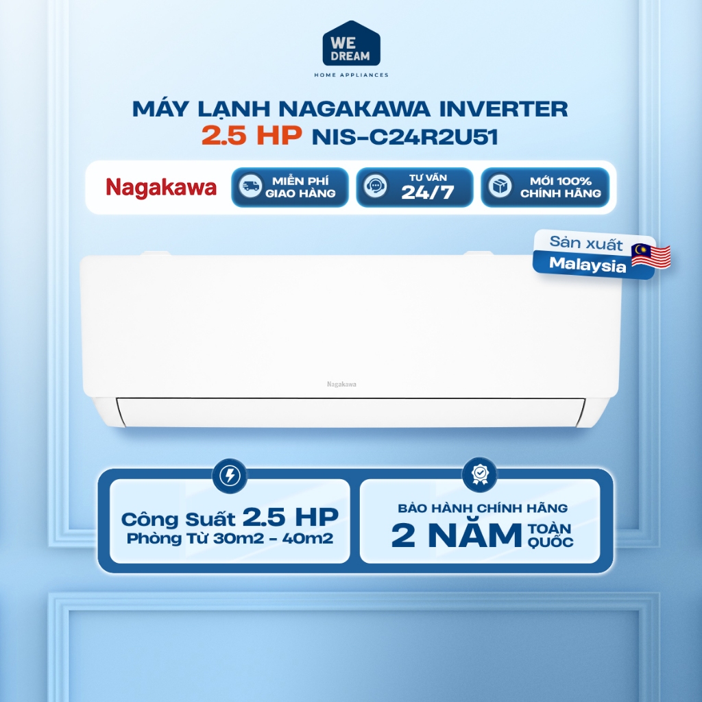 Máy Lạnh Nagakawa Inverter 2.5HP NIS-C24R2U51 | Tiết Kiệm Điện - Hàng Chính Hãng