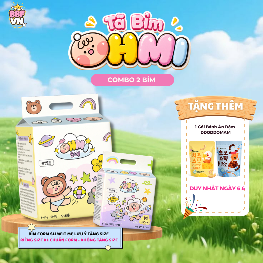 Combo 2 Tã Bỉm OHMI Hàn Quốc Siêu Mỏng 2.5mm,Mềm Mại, Siêu Thấm Hút Tốt, Khô Thoáng 12H