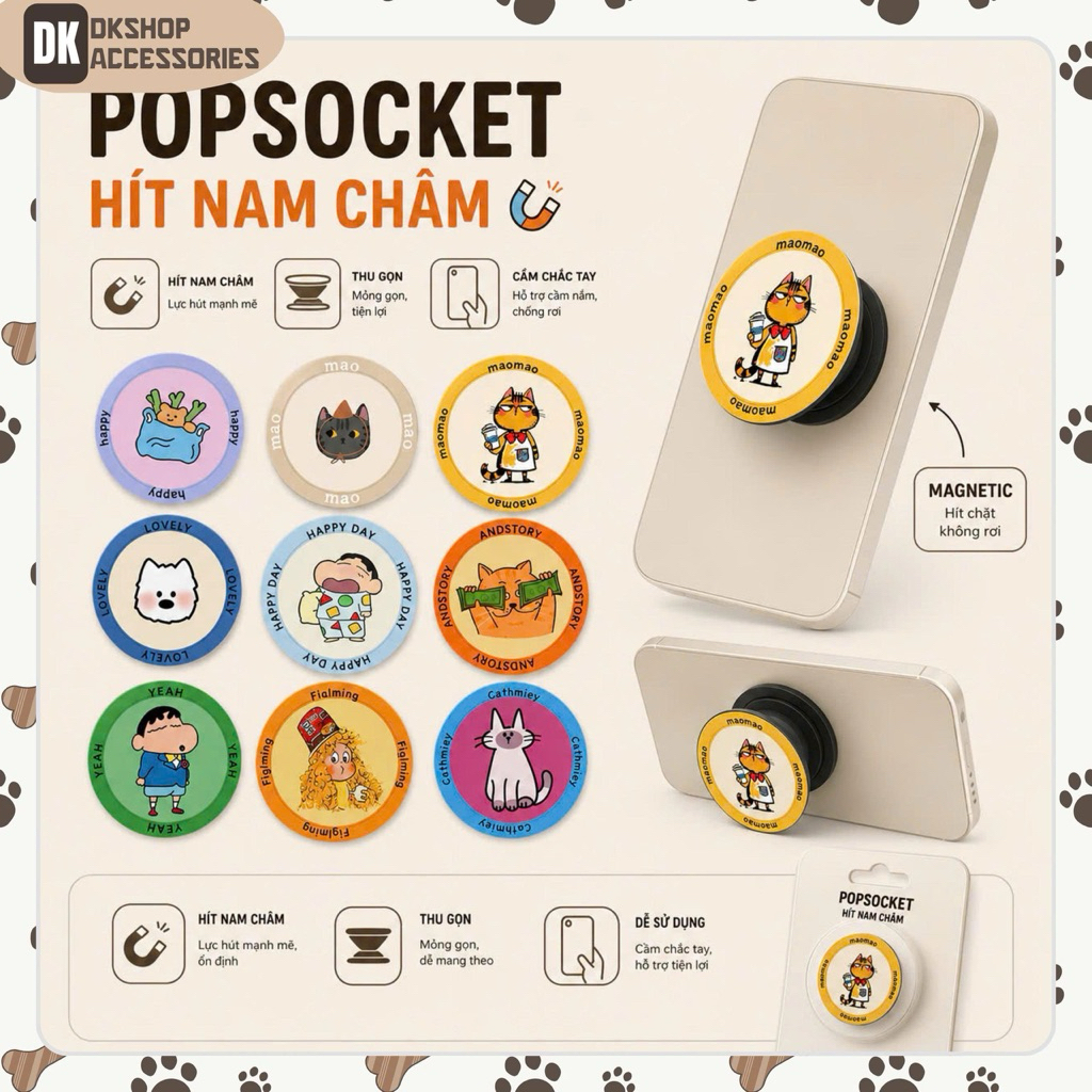 Popsocket Từ Tính Gắn Lưng Ốp - Xoay 360, Hít Nam Châm Chắc Chắn DKshop