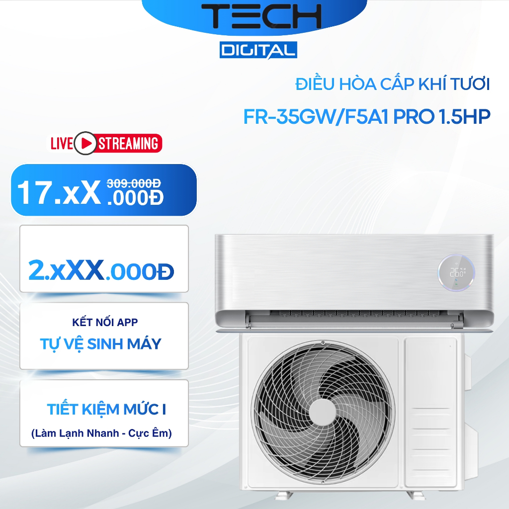 [New 100%] Điều Hòa Cấp Khí Tươi Inverter KFR-35GW-F5A1 Pro 1.5HP Lọc Không Khí - Kết Nối App
