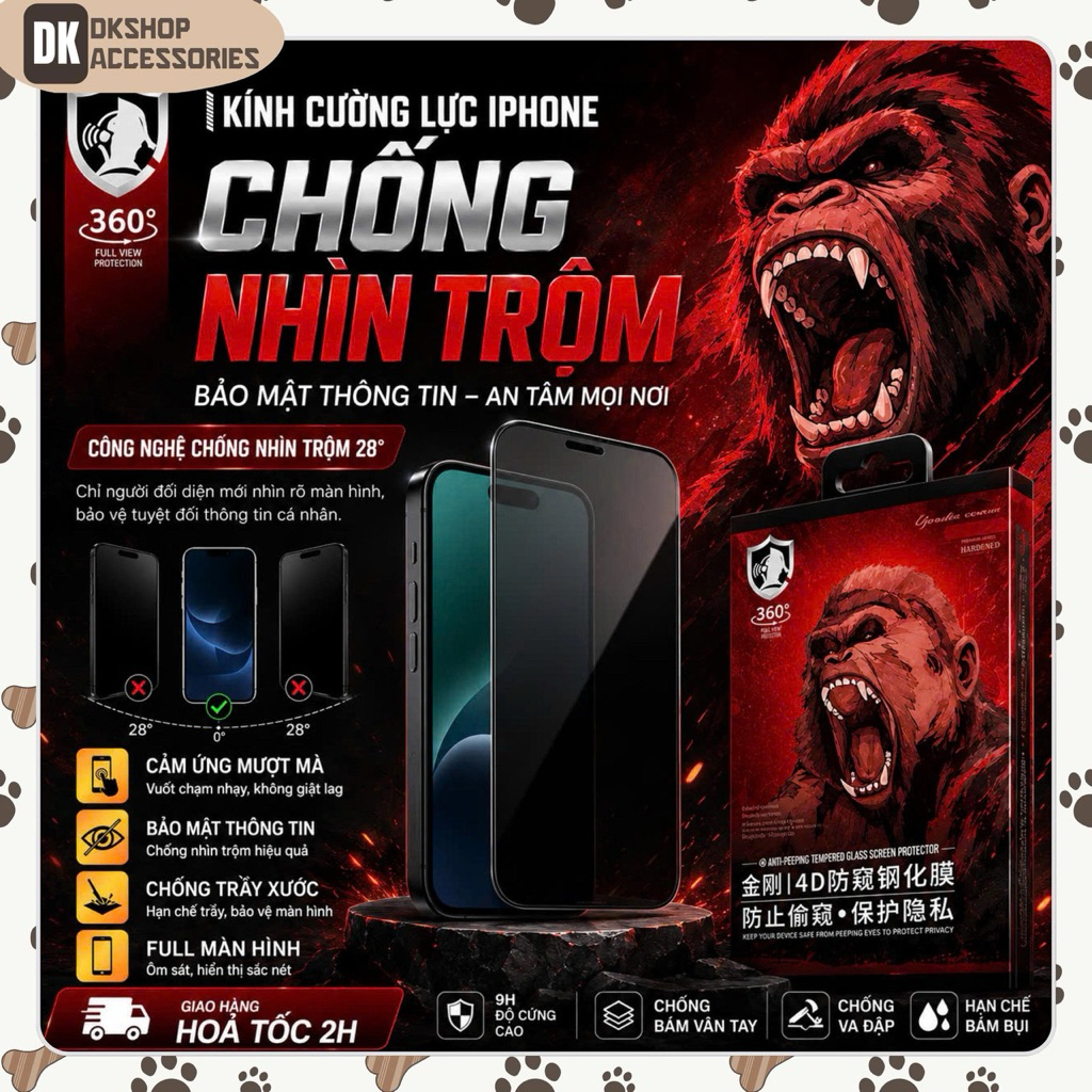 Kính Cường Lực IPhone Chống Nhìn Trộm VNWEKOME DK SHOP - Bảo Vệ Full Màn, Chống Trầy Xước