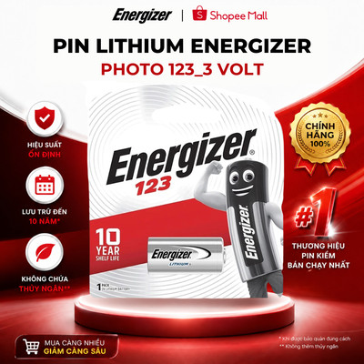 PIN ENERGIZER PHOTO LITHIUM 123_3 VOLT - Vỉ 1 viên - Hàng chính hãng