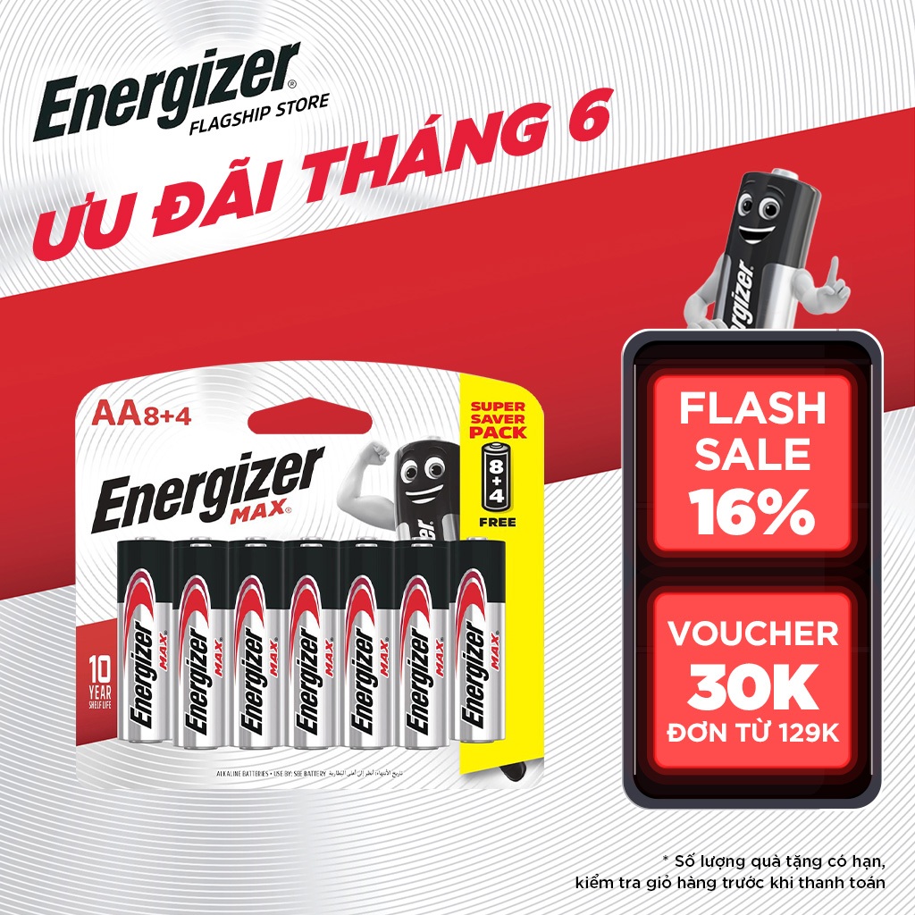 Pin AA Energizer Max E91 BP8+4 - Vỉ 8 Tặng 4