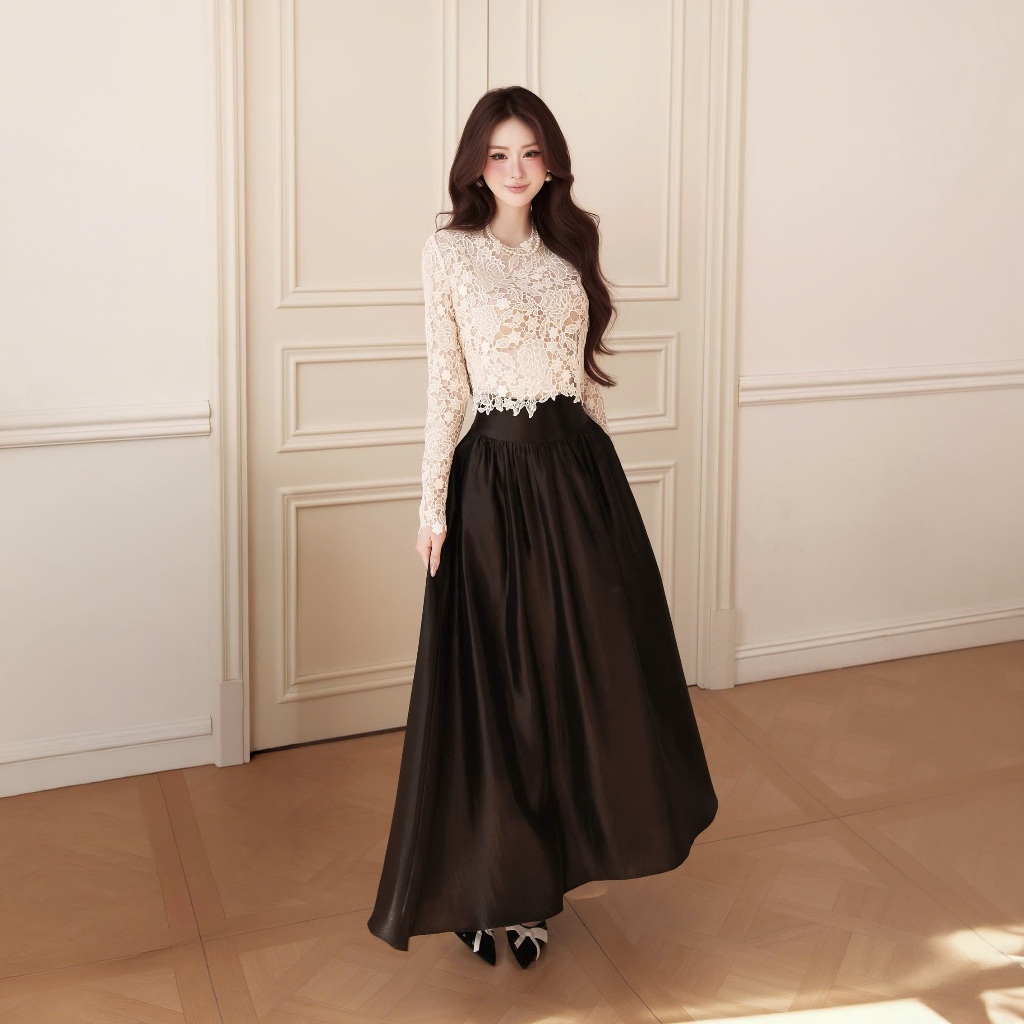 Amer Top | Áo nữ ren ôm dáng vân hoa cao cấp H.I.U Fashion | áo kiểu dáng croptop thanh lịch sang trọng HIU design | BigBuy360 - bigbuy360.vn
