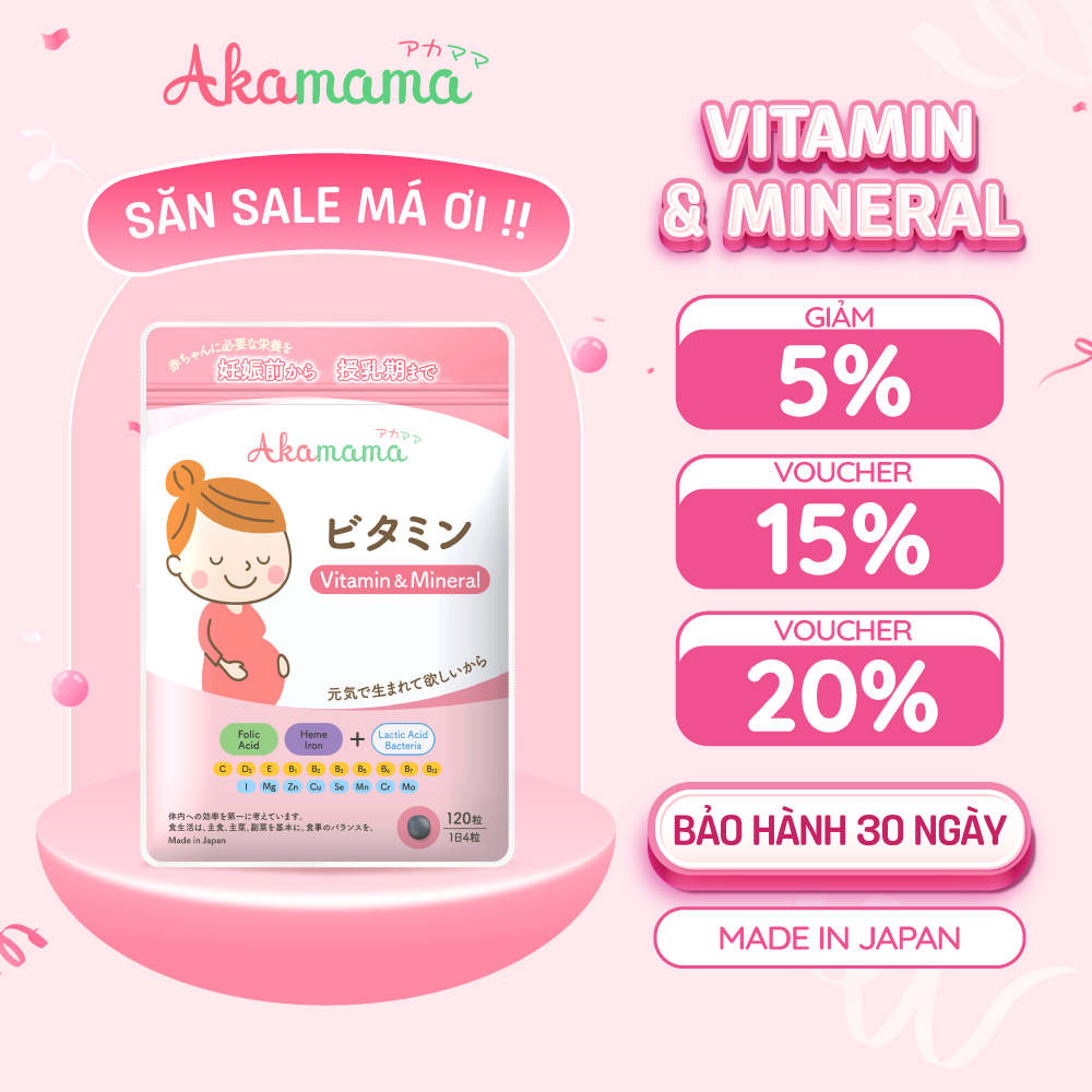 SẮT & VITAMIN cho bà bầu Akamama - Nhật Bản, viên nhỏ, không vị, dễ uống - 1 gói 120 viên