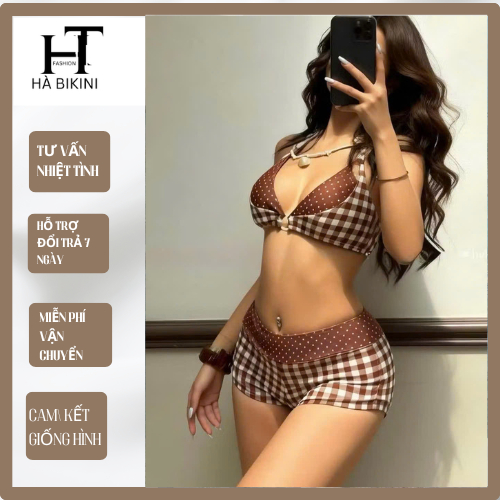 HÀ BIKINI,CÓ SẴN HCM . Set bikini 2 Mảnh Áo Kiểu, Quần Đùi Caro,VINTAGE Cho Nữ | BigBuy360 - bigbuy360.vn