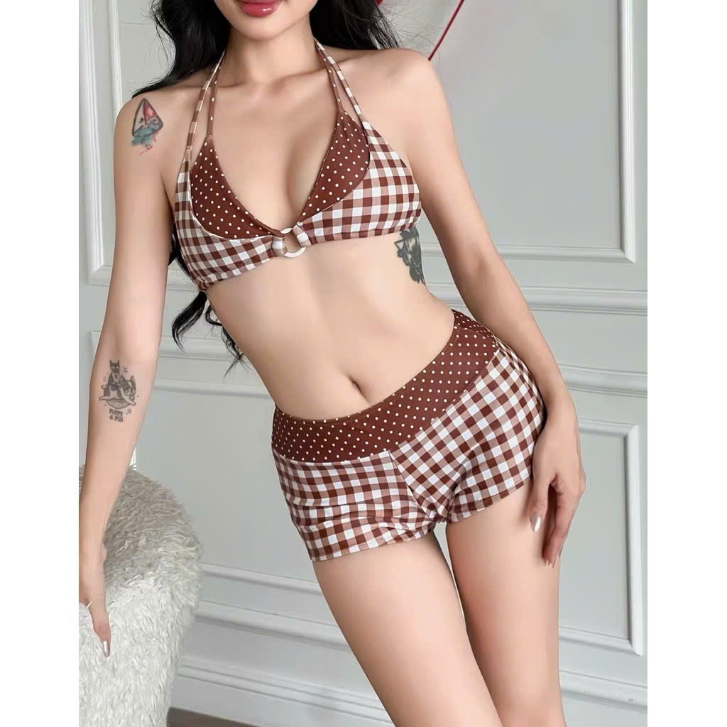HÀ BIKINI,CÓ SẴN HCM . Set bikini 2 Mảnh Áo Kiểu, Quần Đùi Caro,VINTAGE Cho Nữ | BigBuy360 - bigbuy360.vn
