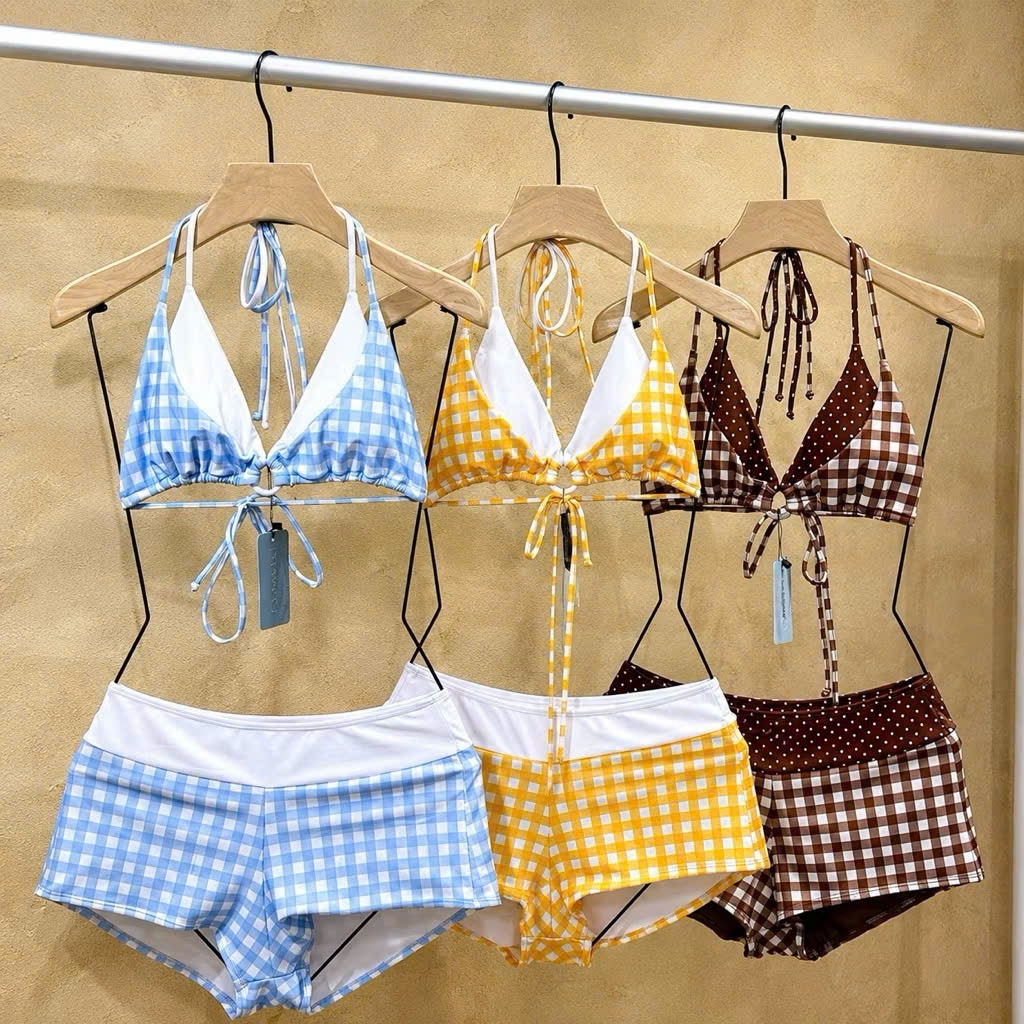 HÀ BIKINI,CÓ SẴN HCM . Set bikini 2 Mảnh Áo Kiểu, Quần Đùi Caro,VINTAGE Cho Nữ | BigBuy360 - bigbuy360.vn