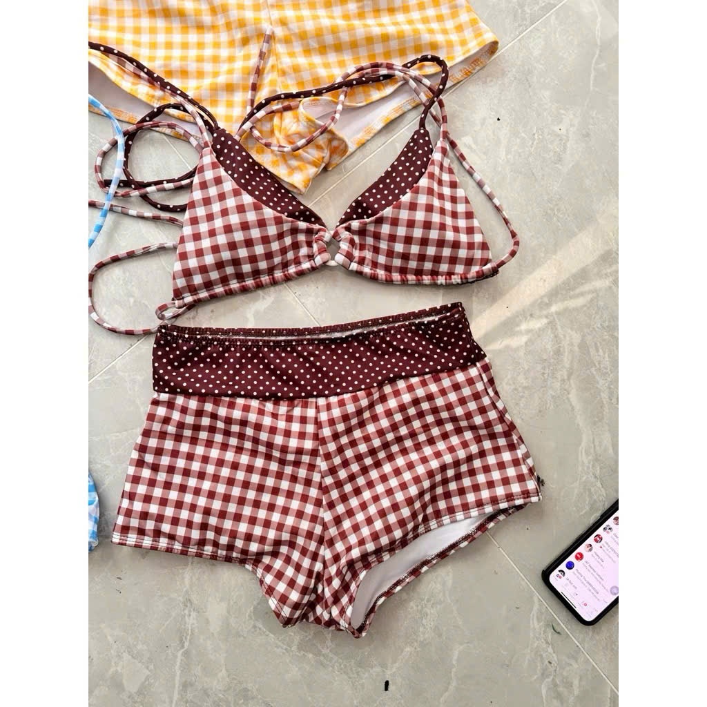 HÀ BIKINI,CÓ SẴN HCM . Set bikini 2 Mảnh Áo Kiểu, Quần Đùi Caro,VINTAGE Cho Nữ | BigBuy360 - bigbuy360.vn