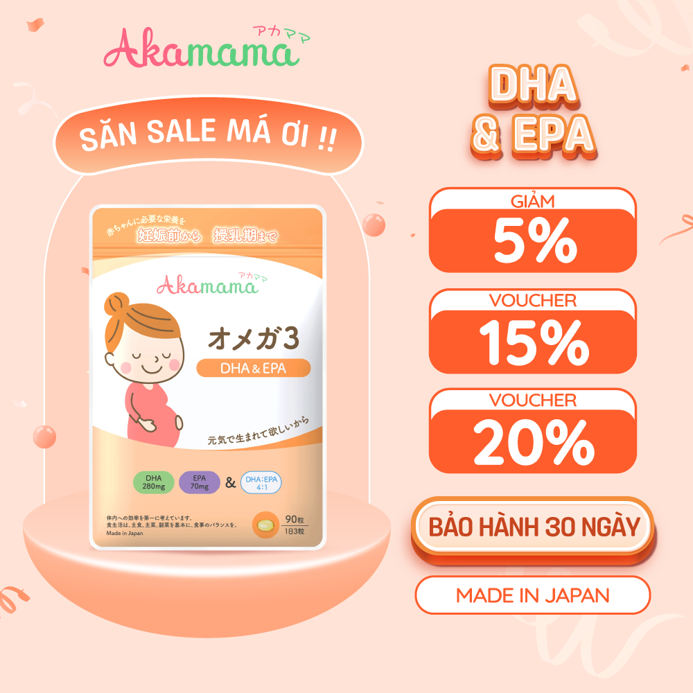DHA cho bà bầu Akamama - Nhật Bản, viên nhỏ, không mùi vị, dễ uống - 1 gói 90 viên