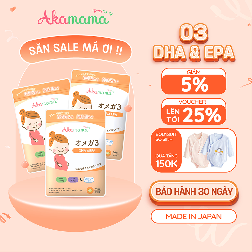 [QUÀ 150K] COMBO 3 DHA & EPA cho bà bầu Akamama, Nhật Bản - 3 gói tổng 270 viên