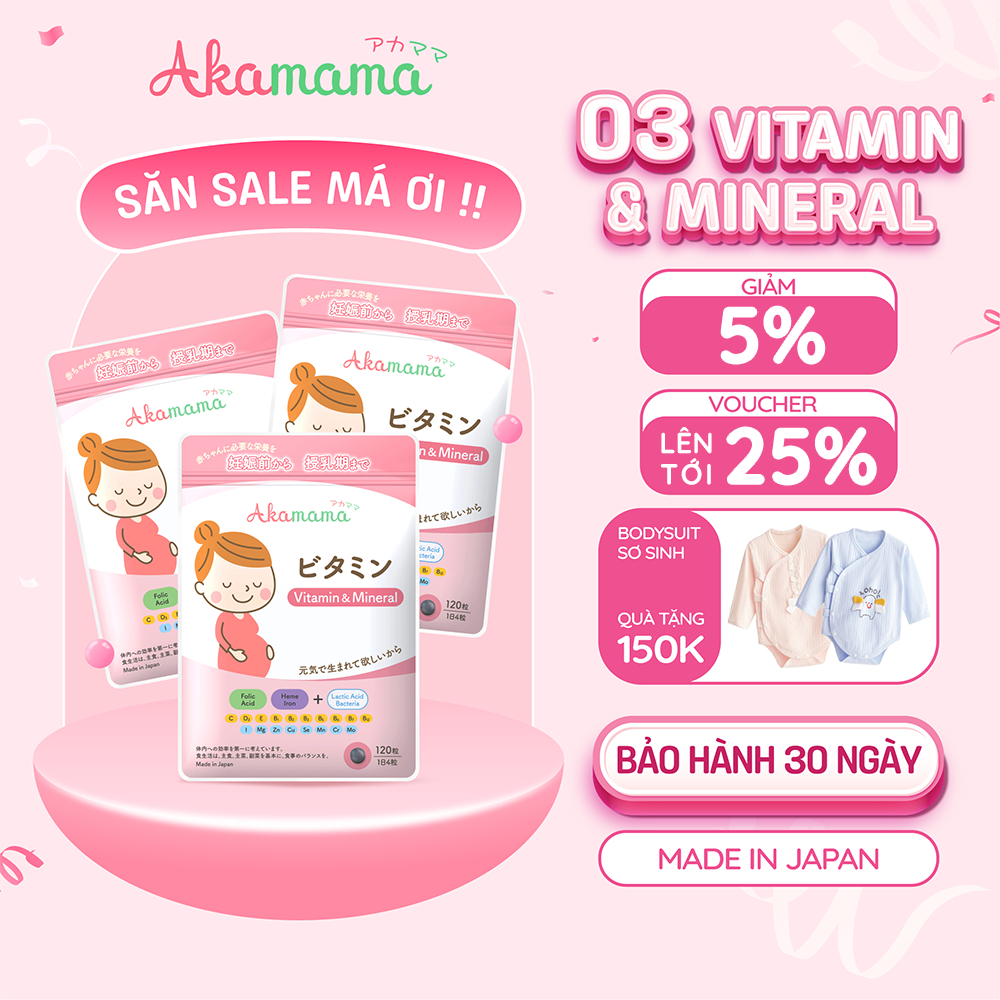 [QUÀ 150K] COMBO 3 SẮT & VITAMIN cho bà bầu Akamama, Nhật Bản - 3 gói tổng 360 viên