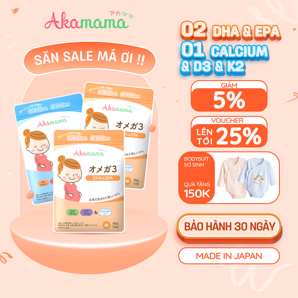 [QUÀ 150K] COMBO 2 DHA + 1 CANXI cho bà bầu Akamama, Nhật Bản