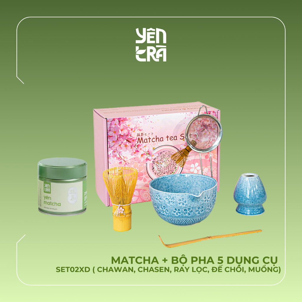 Bột Matcha Yên Trà & Bộ Chawan Cao Cấp (Chawan, Chasen 100 Nan, Đế Chổi & Chashaku) Pha Matcha Latte