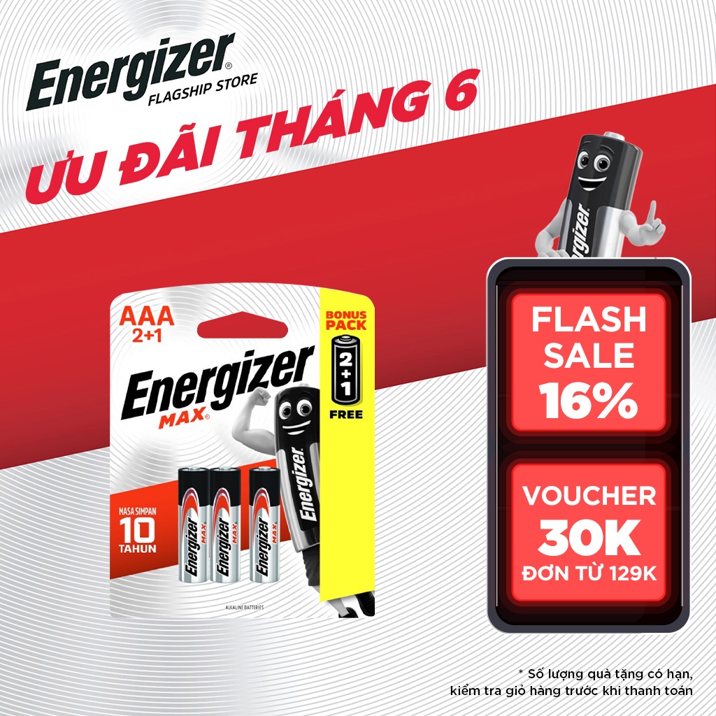 Pin AAA Energizer Max E92 BP2+1 - Vỉ 2 Tặng 1