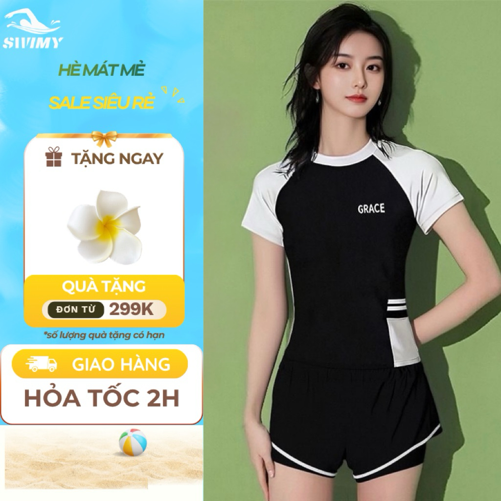 [K023] Bikini đi biển 2 mảnh đồ bơi nữ kín đáo set 3 chi tiết áo croptop kèm quần đùi kiểu Hàn Quốc