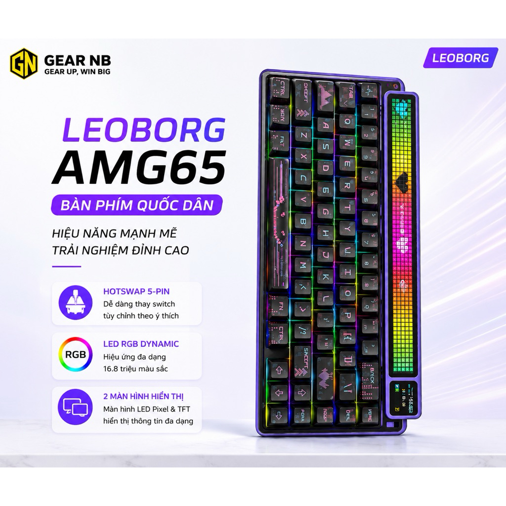 [Hoả tốc] Bàn phím cơ Leobog AMG65 màn hình kép RGB cực chất | Trục ngọc/thuỷ tinh mượt | LED đổi mà