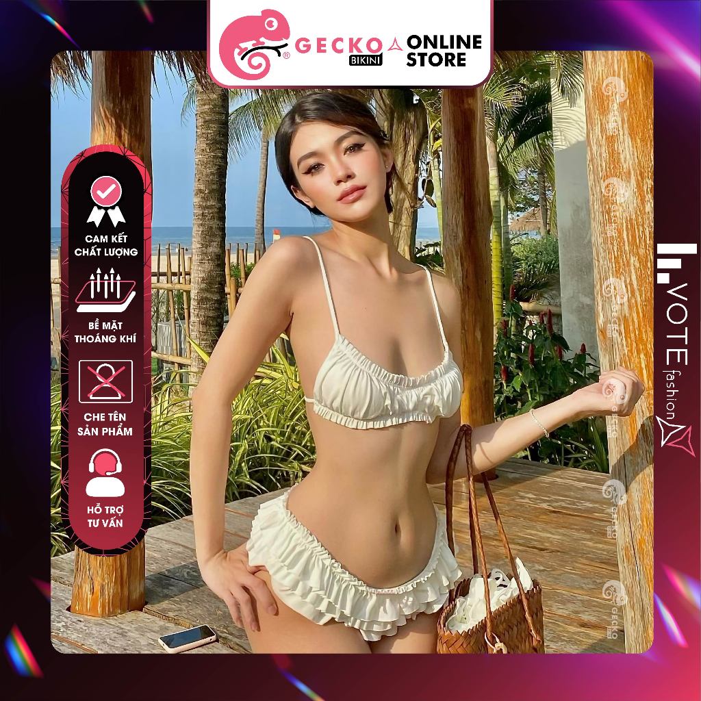 GECKO Bikini 2 Mảnh Áo Cúp Nhún Quần Bèo 2M59-A (Ảnh Thật)