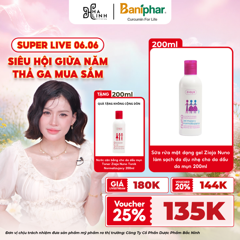 [VHL x Dược Bắc Ninh] Sữa rửa mặt dạng gel Ziaja Nuno cho da dầu và da hỗn hợp 200ml tặng Toner Ziaj