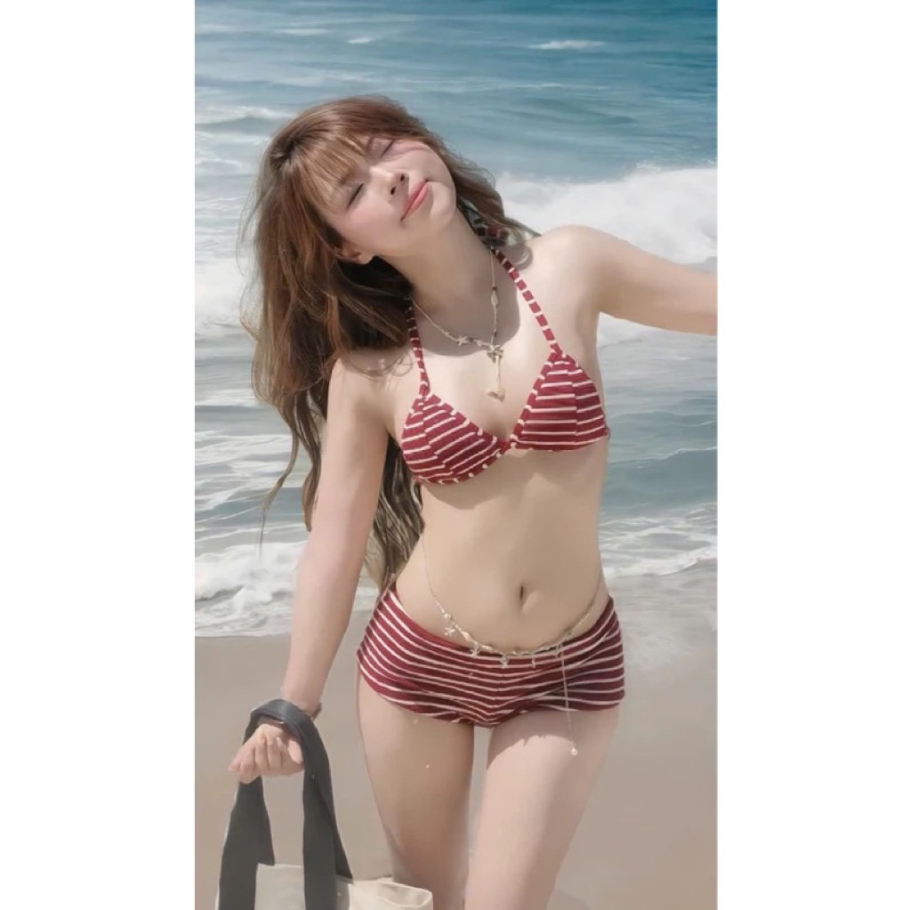Sét Bikini, Đồ Bơi  2 Mảnh Sọc Quần Mini, Áo Tam Giác Co Giản 4 Chiều Tôn Dáng MALLINA | BigBuy360 - bigbuy360.vn