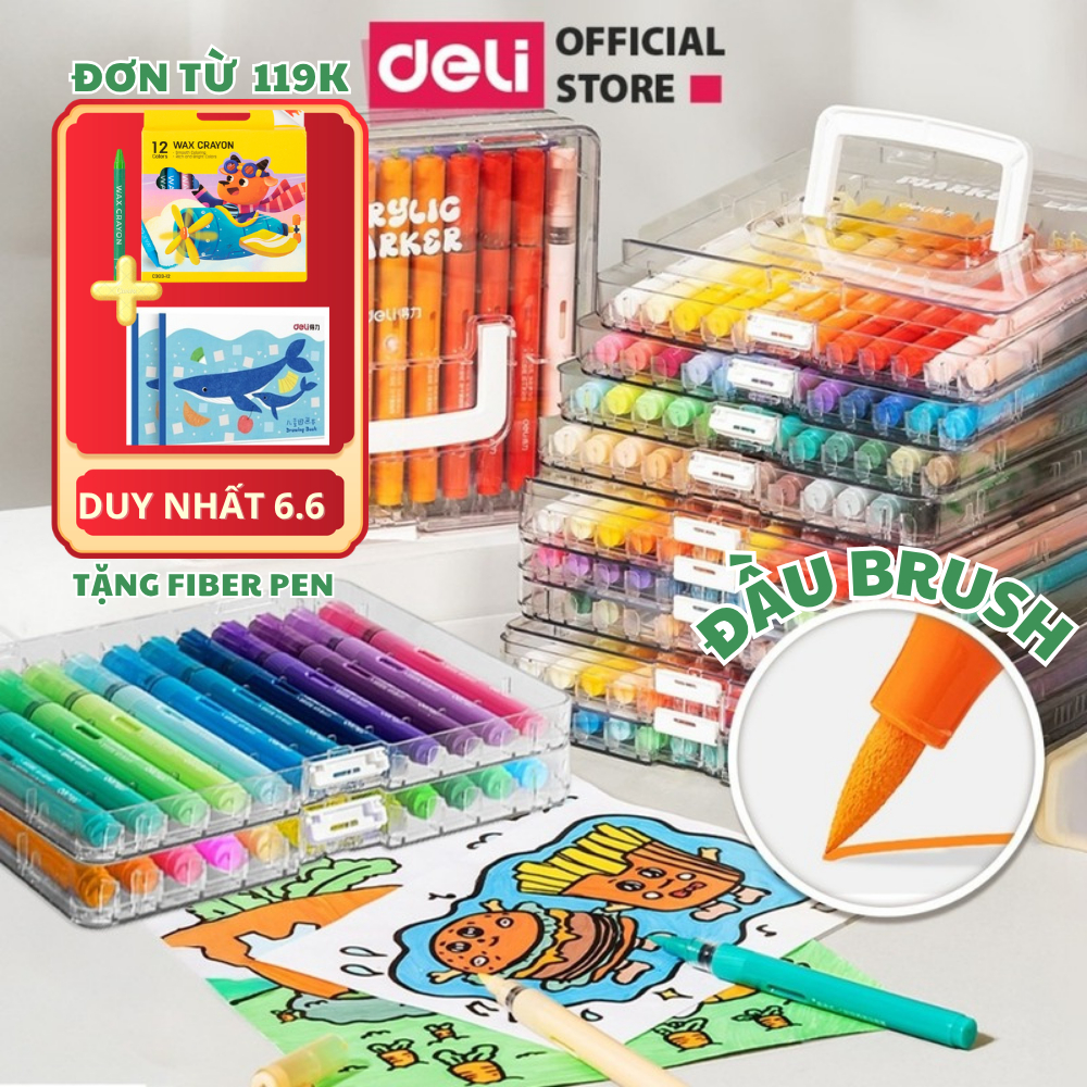 [TẶNG 12M SÁP+VỞ VẼ] Bút Màu Acrylic Marker Roller Free Ink Đầu Lông Mềm Bút Lông Màu Deli Vẽ Mọi Ch