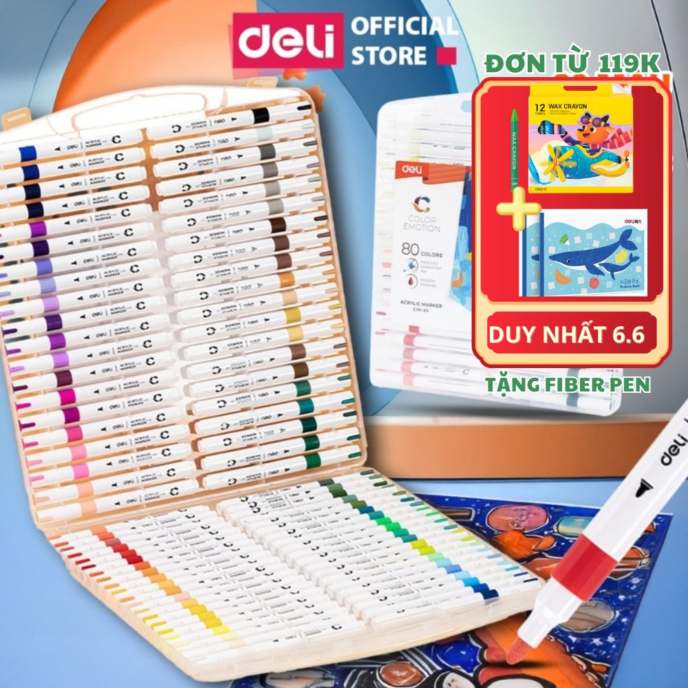 [TẶNG 12M SÁP+VỞ VẼ] Bút Sơn Acrylic Marker Chính Hãng Deli Tăng 80% Mực Tô Trên Mọi Chất Liệu Không