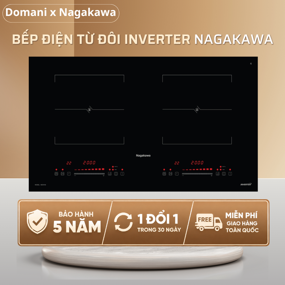 Bếp Điện Từ Đôi Nagakawa NDI9193 Inverter 4000W Mặt Kính Kanger Bo Viền Booster Nấu Nhanh Chính Hãng