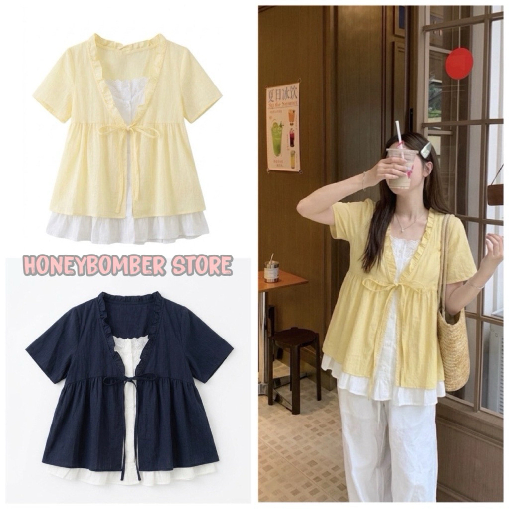 Áo Babydoll Nữ Trơn Nơ Ren Phối  [FREESHIP]🌸 Áo Bèo Kiểu Nữ Form Rộng Ulzzang🌸 | BigBuy360 - bigbuy360.vn