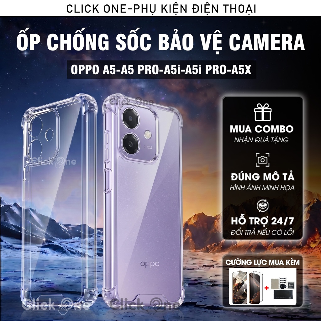 Ốp lưng Oppo A5X / A5 / A5 Pro / A5i / A5i Pro silicon  dẻo trong chống sốc 4 cạnh, bảo vệ camera | 