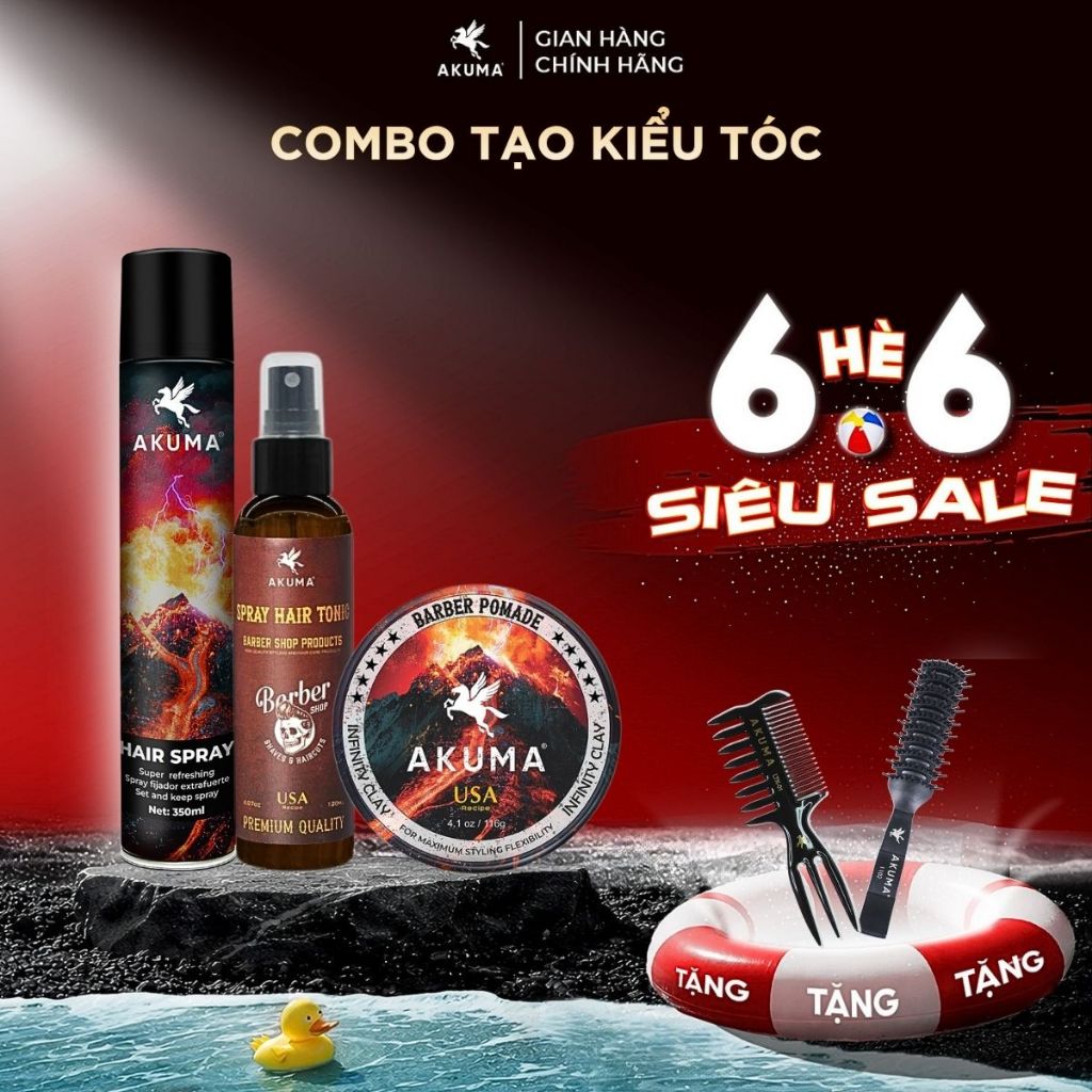 [COMBO] Sáp Vuốt Tóc, Gôm Xịt Tóc AKUMA  Giữ Nếp, Tạo Kiểu Tóc Lên Đến 10h, Hương Nước Hoa Nam